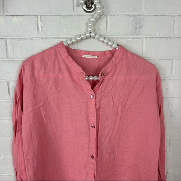 Eileen Fisher Coral Pink Linen Button Down Shirt - Picture 2 of 8